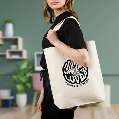 Crochet and Knit Lover Canvas Tote Bag, Yarn Lover