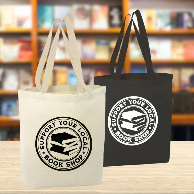 Support Local Shops Canvas Tote Bag, Coffee, Yarn, Books