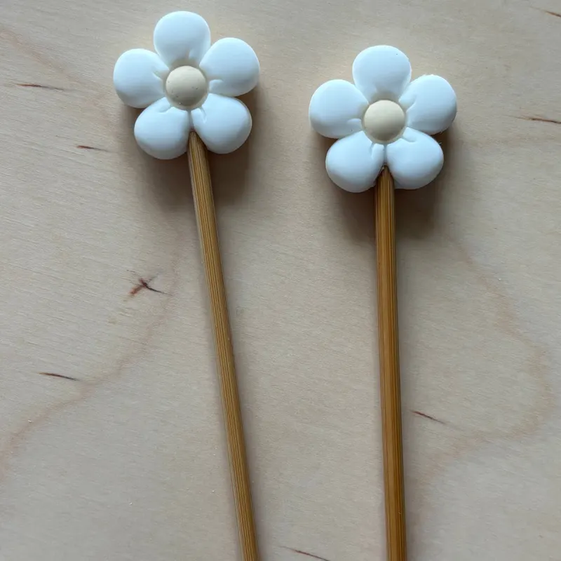 White Puffy Flower Knitting Point Protectors Stitch Stopper
